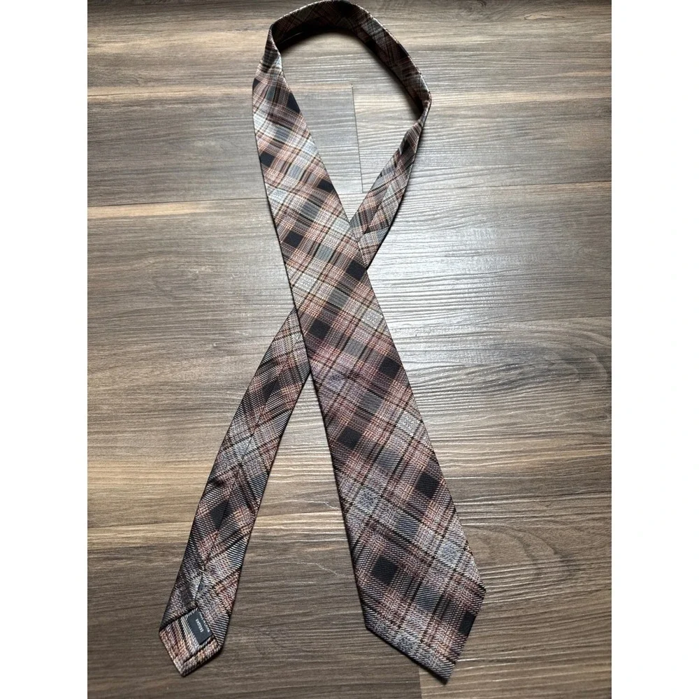 VTG Harold Powell 100% Silk Brown Tonal Plaid Quiet Luxury Careerwear